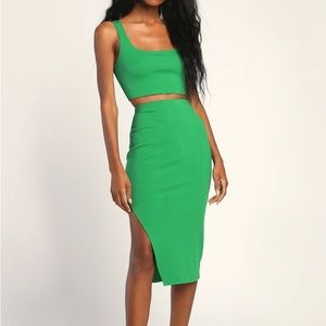 Lulus Set For Life Green Ribbed Bodycon Two-Piece Dress